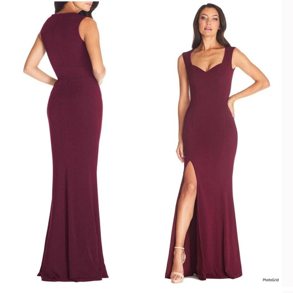 New Dress The Population Monroe Side Slit Gown Dress Burgundy Size Small